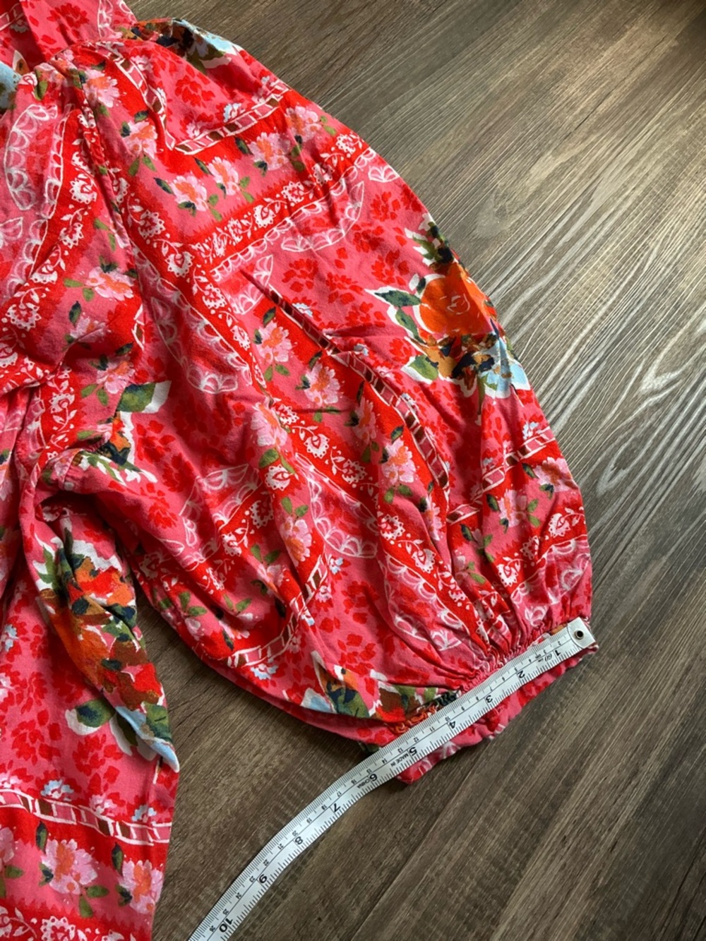 LC Lauren Conrad Red Floral Peasant Blouse with Puff Sleeves - Picture 8 of 10